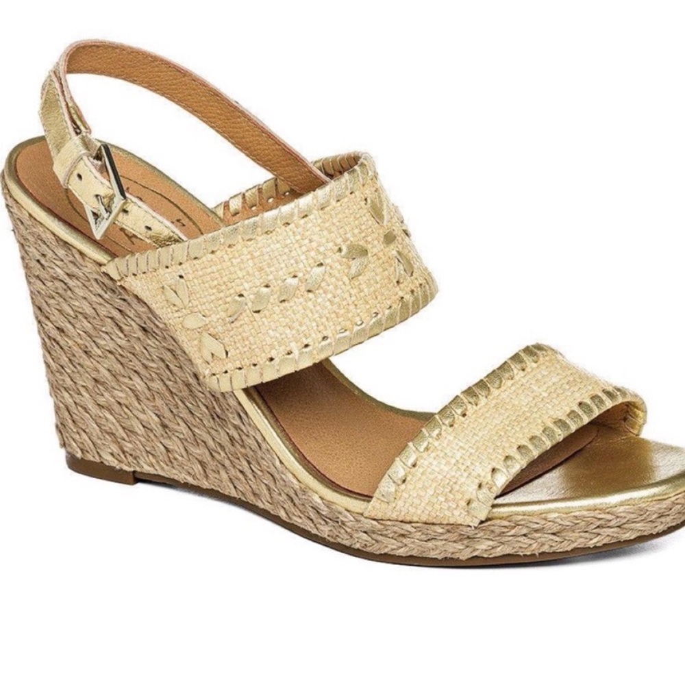Jack Rogers Raffia Wedge Gold Espadrilles Sandals Vanessa VANESSA  8.5 metallic